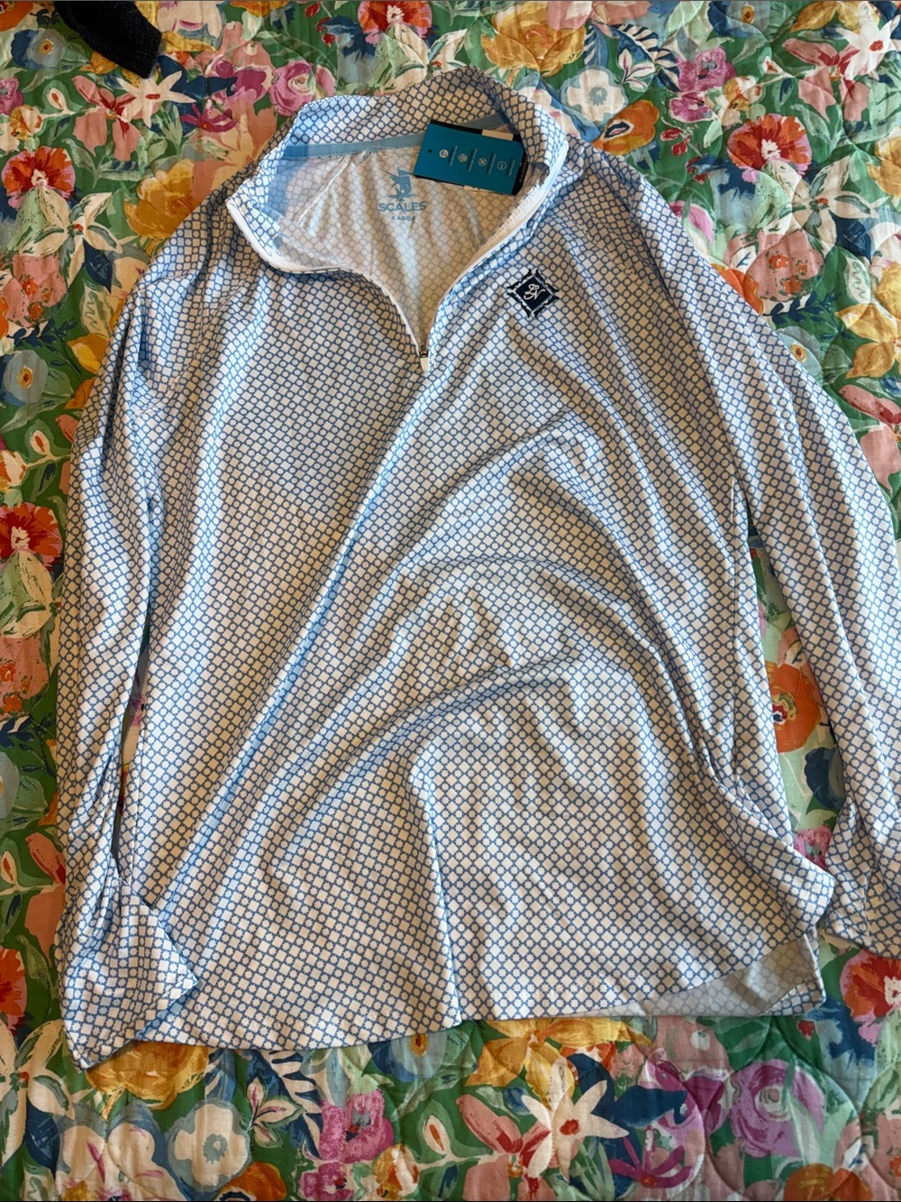 Light Blue Geometric Quarter-Zip Pullover by Sail to Sable